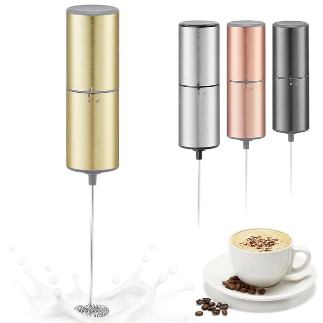 ELMWAY Battery Operated Coffee Frother by ELMWAY, Stainless Steel Electric Whisk, Mini Milk Frother Handled for Coffee, Latte, Matcha and Protein Powder (Gold without Stand)
