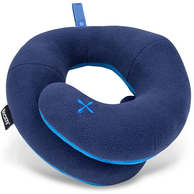 BCOZZY Chin Supporting Travel Pillow- Unique Patented Design Offers 3 Ergonomic Ways to Support The Head, Neck, and Chin When Traveling and at Home. Fully Washable. Large, Navy