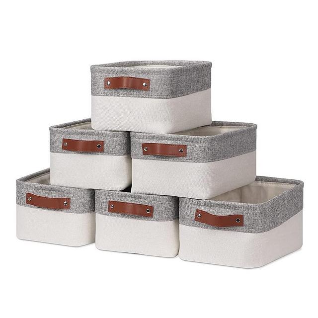 HNZIGE Small Storage Baskets for Organizing(6 Pack) Fabric Storage Baskets for Shelves, Baby Gift Baskets for Empty Closets, Laundry, Nursery, (Gray&White, 11.8" x 7.8" x 5.1")