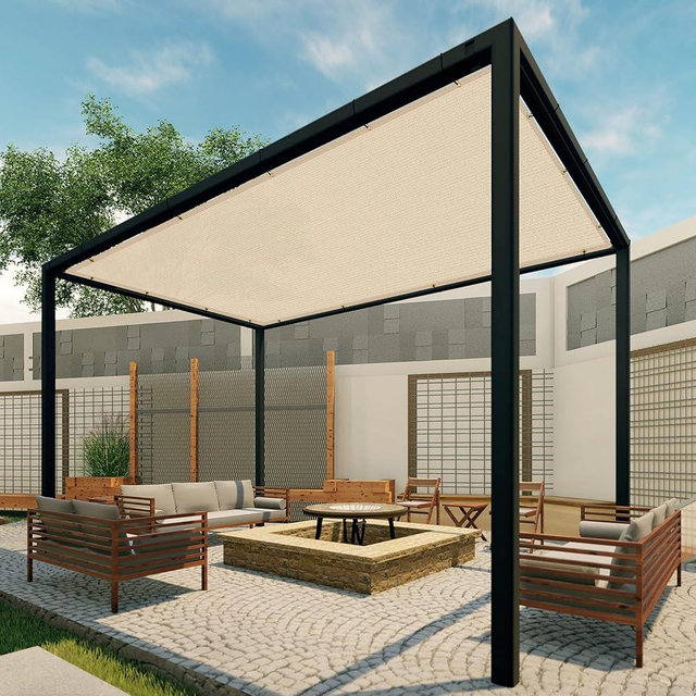 Patio 10' x 20' Sun Shade Cloth with Grommets, Outdoor Shade Sail Pergola Shade Cover Canopy, UV Block Privacy Screen Fabric with Straight Edge for Garden Deck Backyard Porch, Beige
