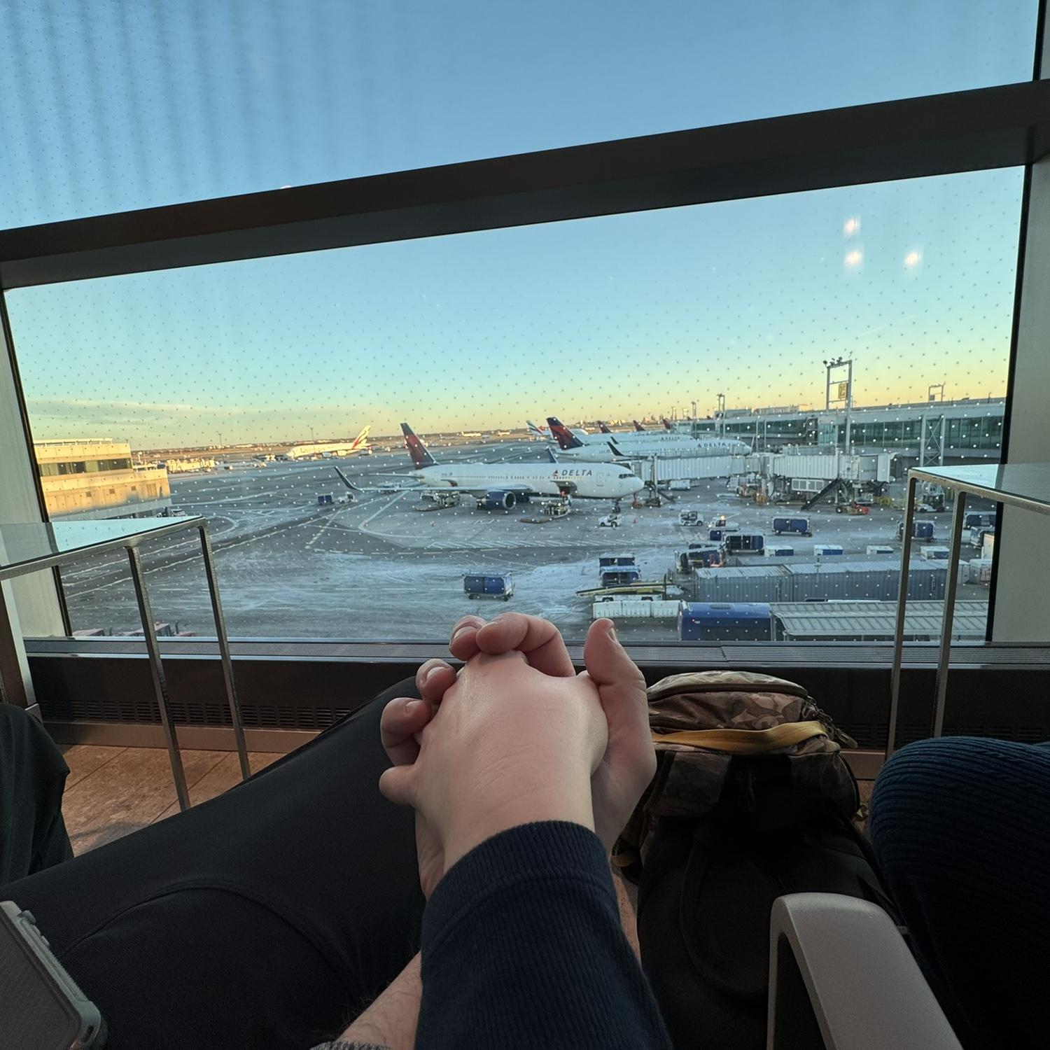 Darren explaining the specs of every giant plane at JFK; Ashleigh listening like she totally gets it, but really just happy she gets to hold hands & listen to Darren’s engineering musings forever. ❤️