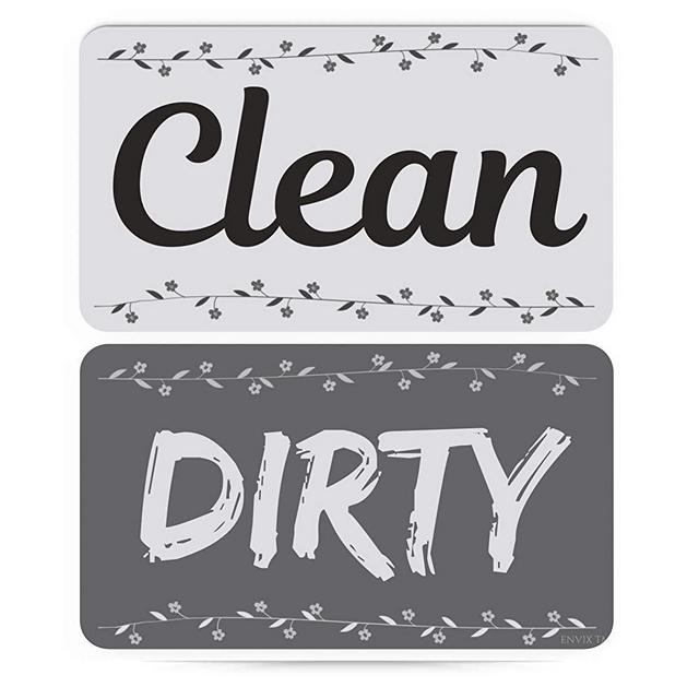 ENVIX Dishwasher Magnet Clean Dirty Sign - Farmhouse Kitchen Magnet Double Sided Flip - with Bonus Metal Magnetic Plate - Strongest Universal Dish Washer Reversible Indicator (White/Grey)