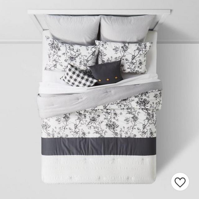 8pc Brookton Reversible Farmhouse Floral Comforter Set Charcoal - Threshold™