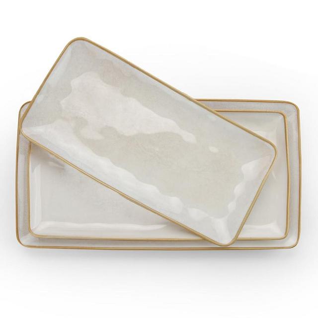 Famiware Serving Platter, Rectangular 15.67/14.1/12.6 inch Serving Dishes for Entertaining, Microwave Dishwasher Safe, Stonware Serving Trays for Party, Turkey, Cheese, Ocean Series, Cappuccino White