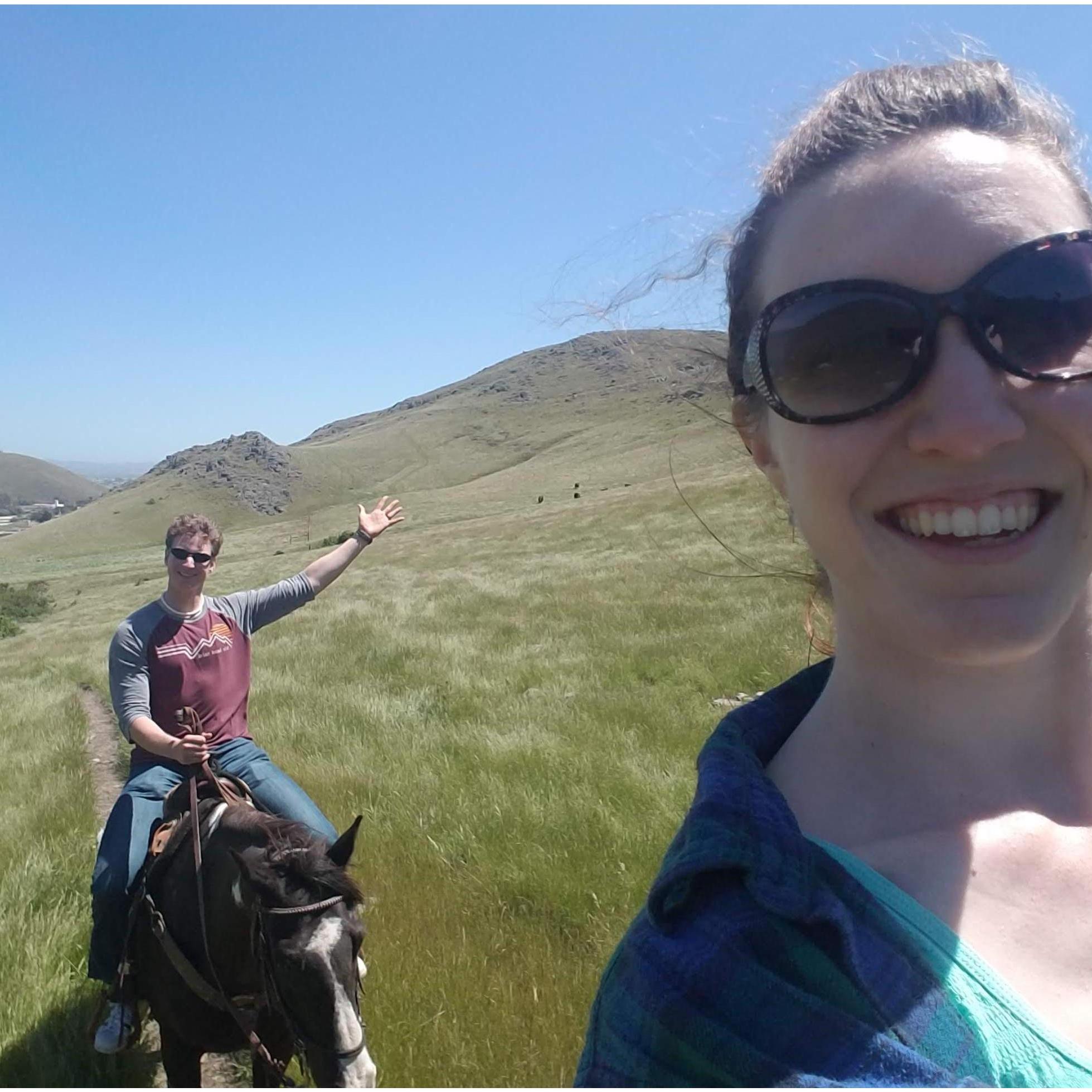 On our "mini moon" at the gorgeous Madonna Inn, we splurged and went horesback riding along cow-spotted hills. Stuart was a natural!