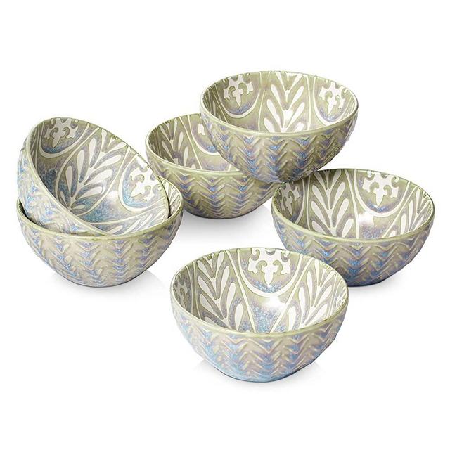 Dessert Bowls, ZONESUM 13 OZ Ceramic Small Decorative Bowls for Kitchen, Vintage Ice Cream Bowls for Snacks, Rice, Condiments, Side Dishes, Non-slip Design, Dipping Sauce Bowl Set of 6