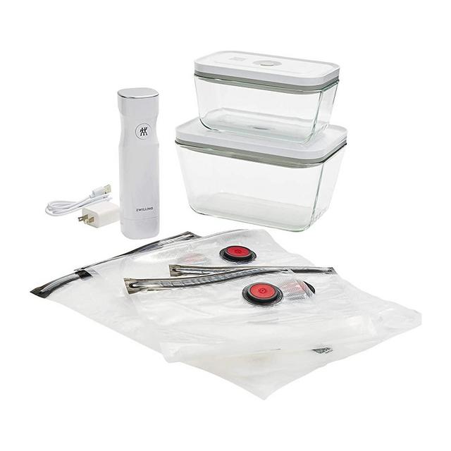 ZWILLING Fresh & Save 7-pc Vacuum Sealer Machine Starter Set, Sous Vide Bags, Meal prep, Airtight Food Storage Containers, Glass