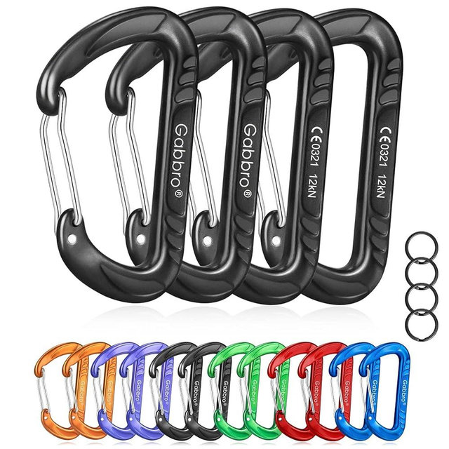 Gabbro Carabiner Clips Heavy Duty, | Wiregate Snap, Screw Locking, Aluminum, Lightweight Caribeener | for Hammock, Hiking, Camping, Water Bottle, Dog Leash Harness, Keychains