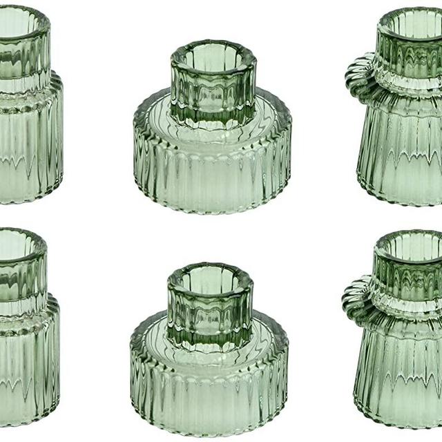 Vixdonos Taper Glass Candlestick Holders Tealight Candle Holders for Table Centerpieces, Wedding Decor and Dinner Party (6 Pcs, Green)