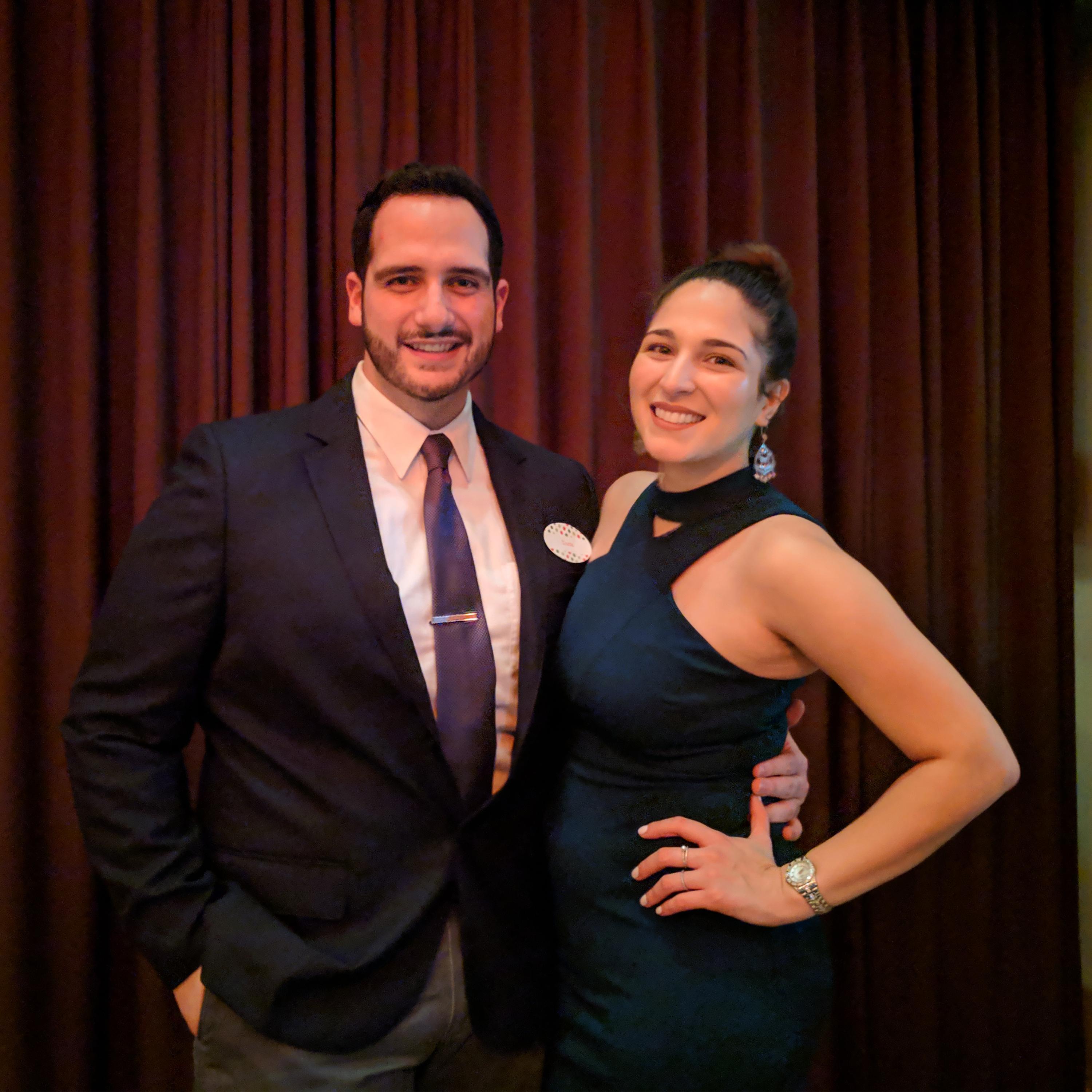 A snazzy picture of us at Maria's company Christmas party 2018.