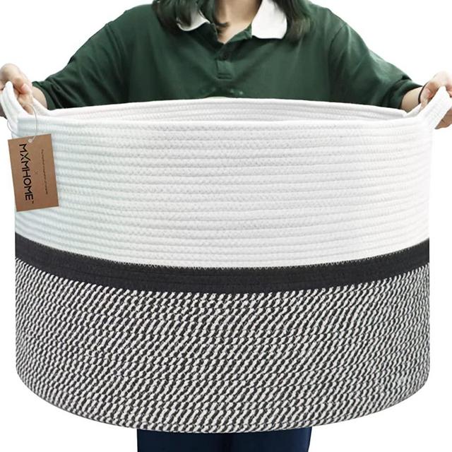 MXMHOME Large Blanket Basket, 23.6” x 14.1” Blanket Basket Storage for Living Room, Woven Baskets for Storage, Kids Toy Basket, Soft Throw Blanket Storage Basket, Rope Baskets for Organizing