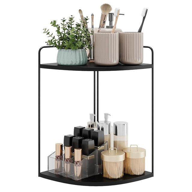 Forest Angle Bathroom Counter Organizer,Countertop Organizer,Vanity Organizers,Bathroom Storage,Bathroom Sink Caddy,Counter Shelf,Corner Counter,Corner Shelves(Black)
