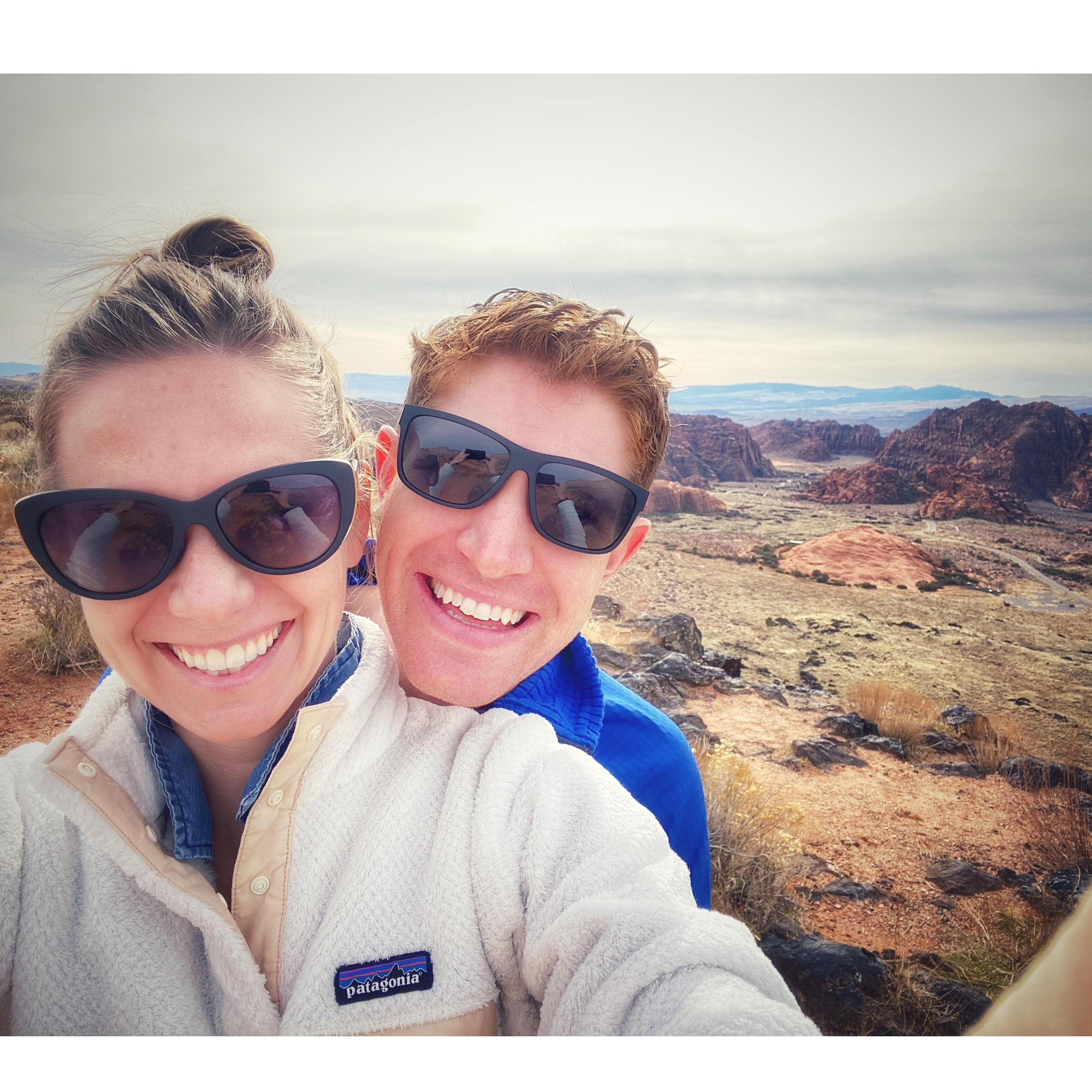 Visiting Utah at Snow Canyon Park during Ryan's job interview in December 2019.