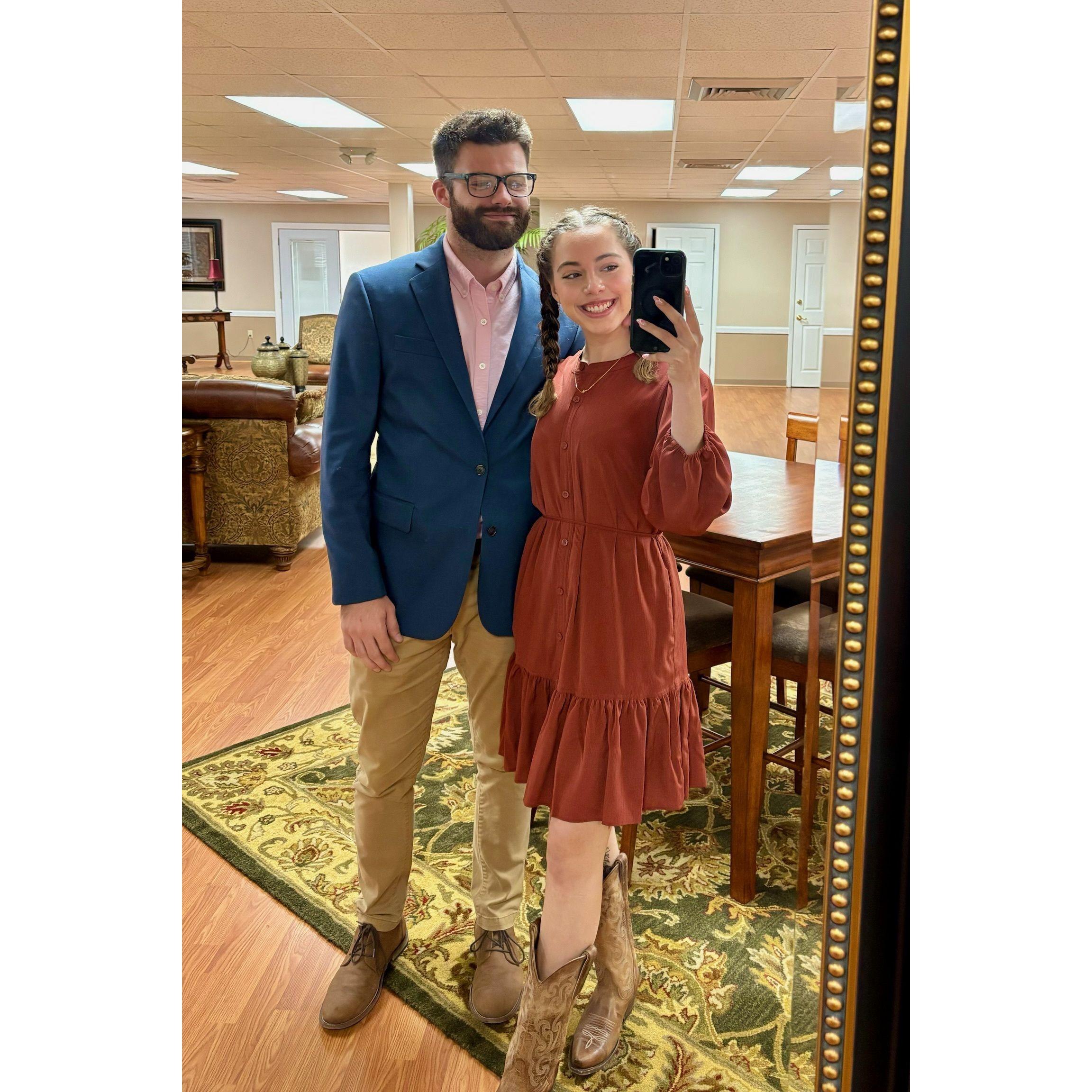 Our traditional photo in the big mirror at church!