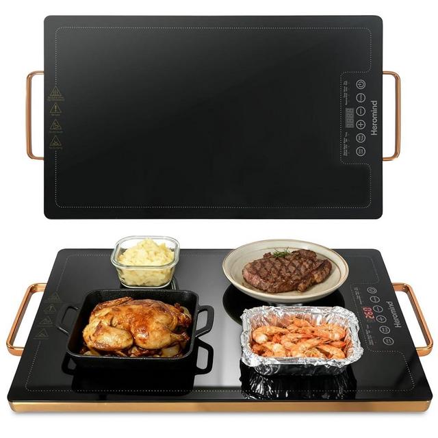 Electric Warming Tray 20" x 12", Glass-Top Full-Surface Food Warmer with Adjustable Temperature & Timer, Warming Trays for Buffets Party, Sabbath, Holiday Parties, Daily Dining