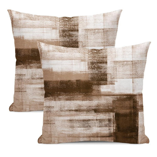 AEIOAE Brown Beige White Pillow Covers 16x16 Inch Set of 2,Abstract Art Throw Pillows Case,Modern Geometry Outdoor Decorative Square Linen Farmhouse Decor Cushion Covers for Home Sofa Bed Couch