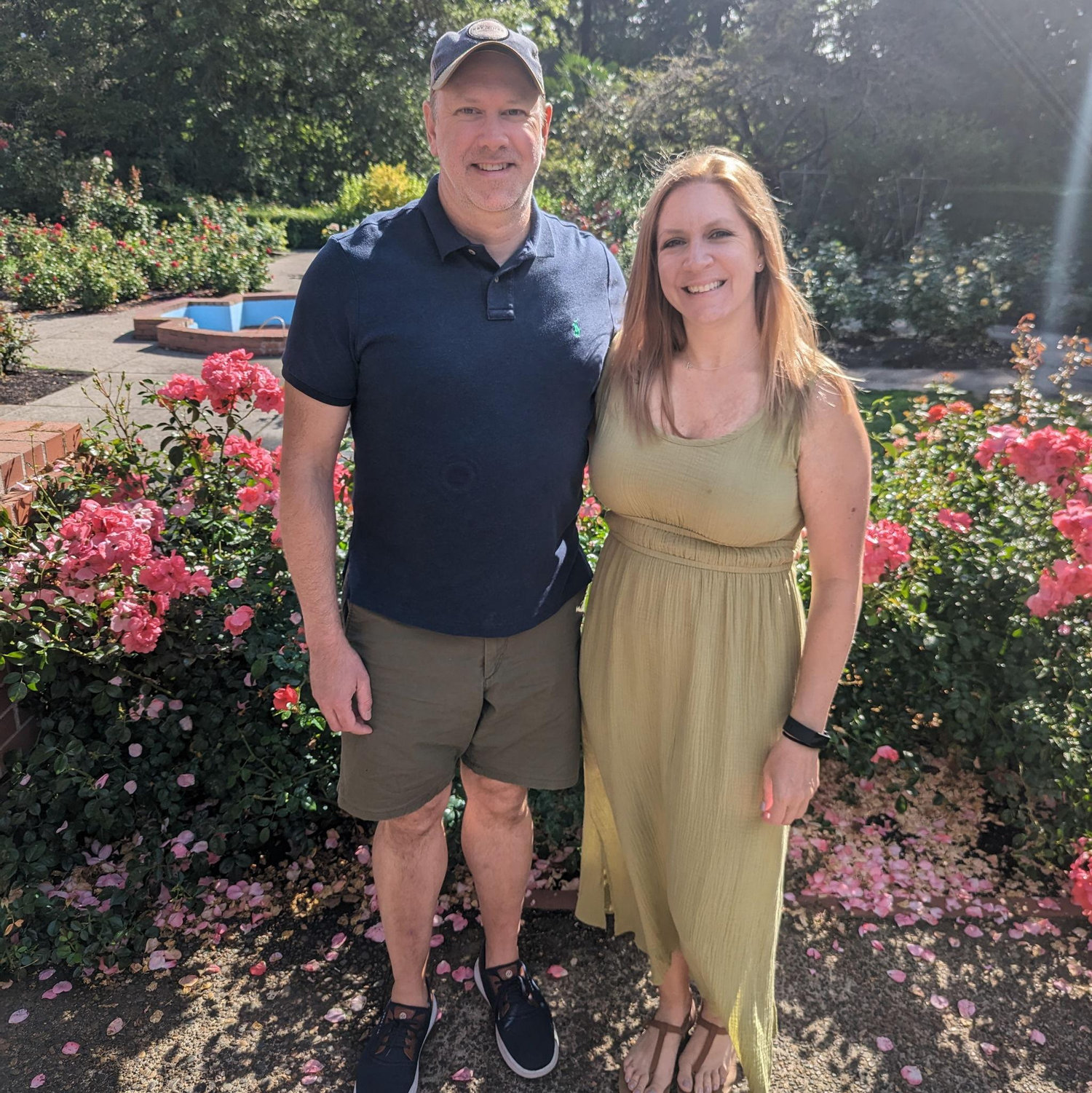 International Rose Test Garden in Portland, OR. An interesting lady took our photo here and told us she was seeing glowing energy in our auras.