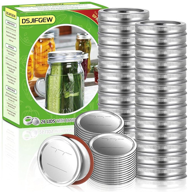DSJIFGEW 52Pcs Wide Mouth Canning Lids, Rings for Ball & Kerr Mason Jar Lids with Bands - Food Grade with Silicone Airtight Seal Split-Type Metal Large Ball Lids