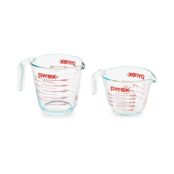 Pyrex 2 Piece Glass Measuring Cup Set, Includes 1-Cup, and 2-Cup Tempered Glass Liquid Measuring Cups, Dishwasher, Freezer, Microwave, and Preheated Oven Safe, Essential Kitchen Tools