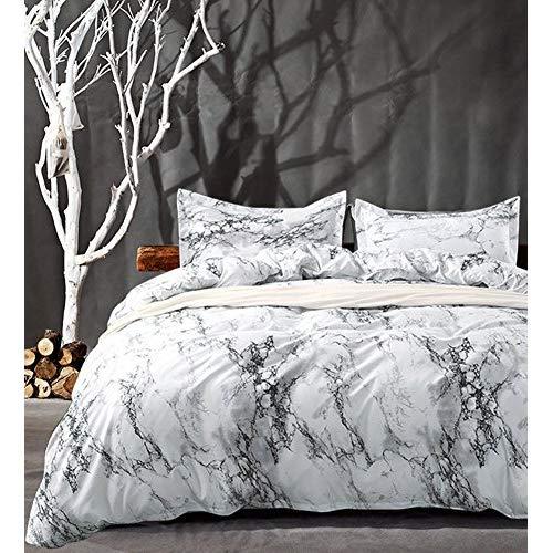 NANKO King Bedding Duvet Cover Set White Black Marble, 3 Piece - 1000 -TC Luxury Microfiber Down Comforter Quilt Covers with Zipper Closure, Ties - Best Organic Modern Style for Men and Women