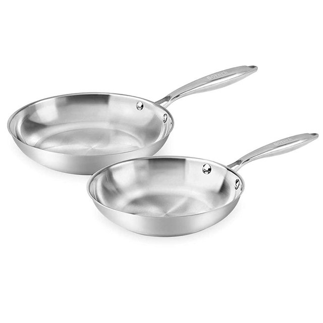 Fry Pan Set of 2 | 8" & 10" Tri-Ply Stainless Steel Frying Pan, Oven & Dishwasher Safe Classic Cooking Pan Cookware