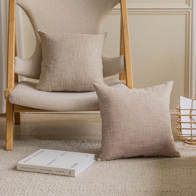 Home Brilliant Pillow Covers 20x20 Set of 2 Linen Pillow Covers for Couch Balcony Lawn Bench Decorative Farmhouse Throw Pillow Covers, 20 x 20 Inch, Burlap