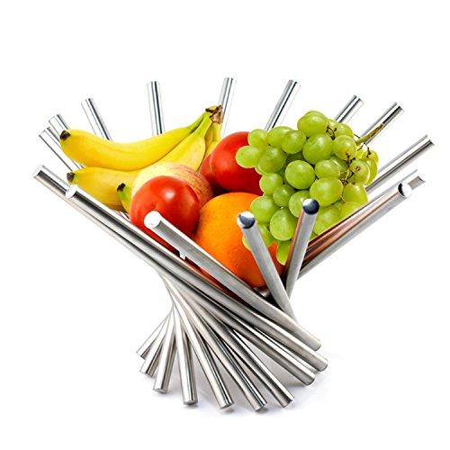 Pro Fruit Bowl – The Most Sophisticated Foldable Fruit Bowl | Food Grade Stainless Steel Material | Super Sturdy and Anti-rust with Brushing Pattern | Vary In Own Rotation |Silver | 2 Pcs | 362.02