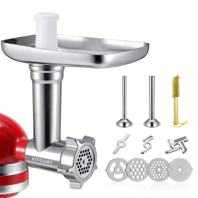 Metal Food Grinder Attachments for KitchenAid Stand Mixers, Meat Grinder, Sausage Stuffer Includes Two Sausage Stuffer Tubes, Durable Perfect Attachment for KitchenAid Mixers, Sliver