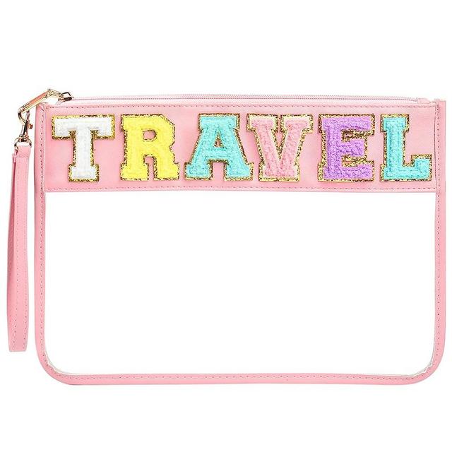 Y1tvei Bride Patch MRS Varsity Letter Cosmetic Toiletry Bag Pearl