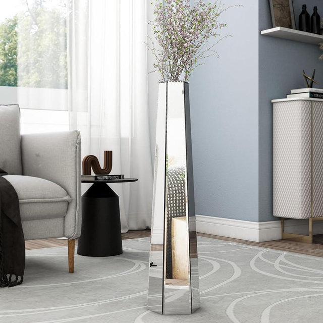SHYFOY 30 inch Tall Mirror Floor Vase, Silver Large Vases for Decor Living Room Floor, Sophisticated Vessel for Decorative Branches and Dried Flowers