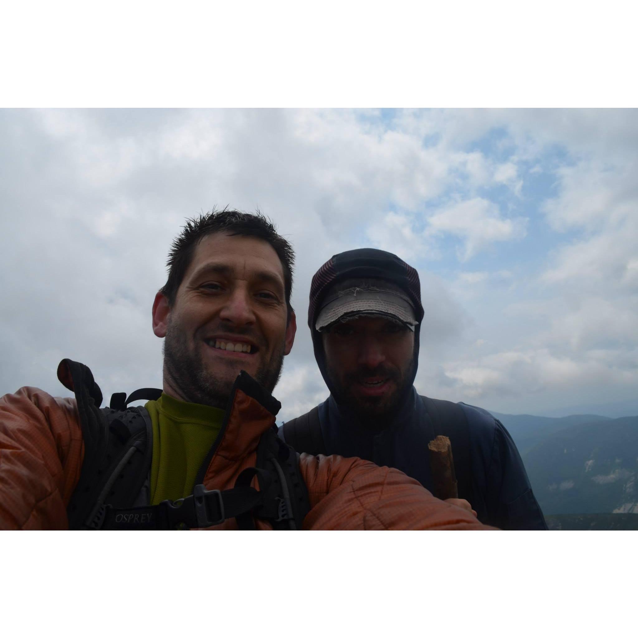 Eric (Groomsman) and Rob hiking on the AT in New Hampshire.