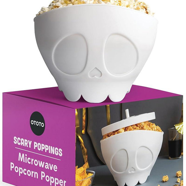 NEW!!! OTOTO Scary Poppings Microwave Popcorn Popper - Gothic Popcorn Microwave Popper, Silicone Microwave Popcorn Popper, Collapsible Bowl Popcorn Bowls, Halloween Goth Accessories Goth Gifts (White)