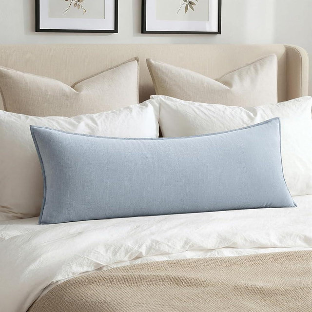 MIULEE Decorative Linen Pillow Covers 14x36 Inch Light Blue ​Boho Farmhouse​ ​Neutral Couch Throw Pillows for Bed Pack of 1 Accent Coastal Modern Pillowcase Summer Sofa Livingroom Home Decor