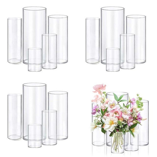 KRNDUMA 15pcs Glass Vase Cylinder Vases for Centerpieces Small Flower Glass Vases Home Decor Centerpiece Table Clear Flower Vase Decorations for Wedding＆Holiday 4,6,7.5,8,10 Inch Tall