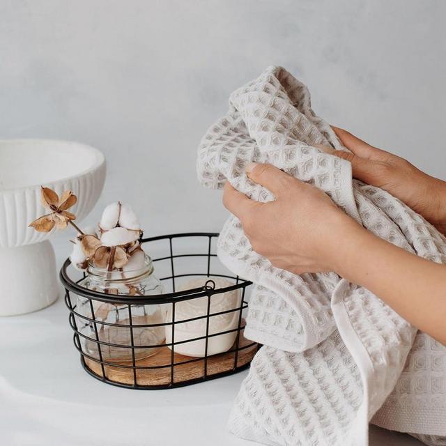 sea me at home Waffle Washcloth Set, 100% Cotton (Light Grey, Bath Towel Set)
