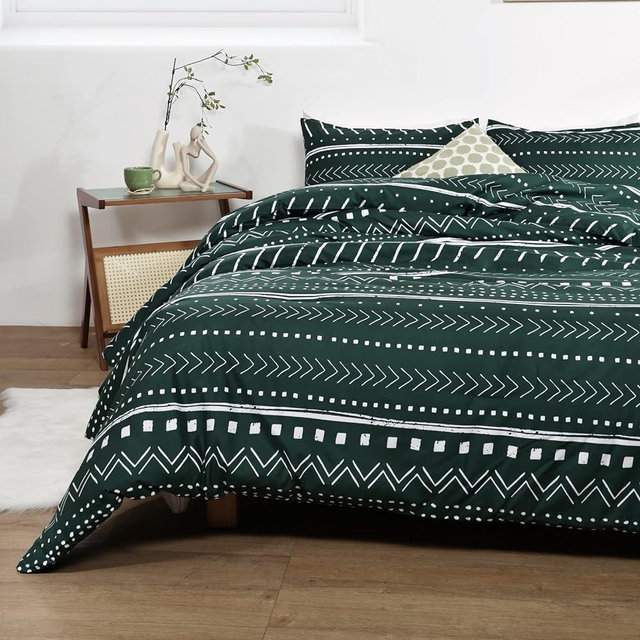 Smoofy Aztec Emerald Green King Size Comforter Set, Folkloric Art Pattern Bedding Sets King Boho Aztec Bohemian King Comforter Set with Soft Microfiber Fill Bedding, 1 Comforter 2 Pillowcases