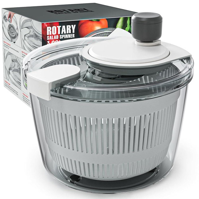 Cambom Salad Spinner Lettuce Spinner, Wash, Spin & Dry Salad Greens, Vegetable Washer Salad Dryer With Rotary Handle for Fruits & Vegetables, High Efficiency Vegetable Spinner Kitchen Gadget 3Qt White