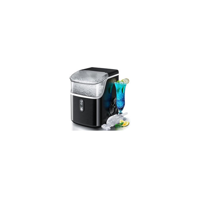 R.W.FLAME Nugget Ice Makers Countertop, Portable Pebble Ice Maker Countertop, Self-Cleaning, One-Button Operation for Home Kitchen Party, Black