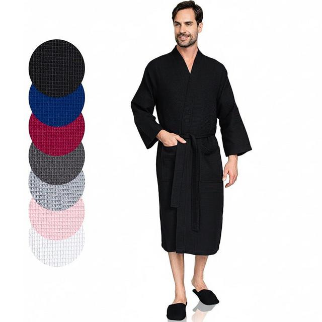 Lotus Linen Men’s Waffle Weave Cotton Bathrobe – Lightweight, Quick Dry Spa Robe, Personalized Robes