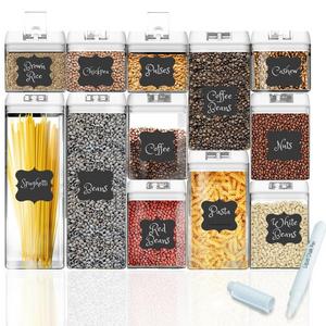 Largest Set [12 Piece] Shazo Airtight Containers for Food Storage + FREE 18 Labels & Chalk Marker - Strong Heavy Duty Plastic - BPA Free - Airtight Storage Clear w/White Interchangeable Easy Lock Lids