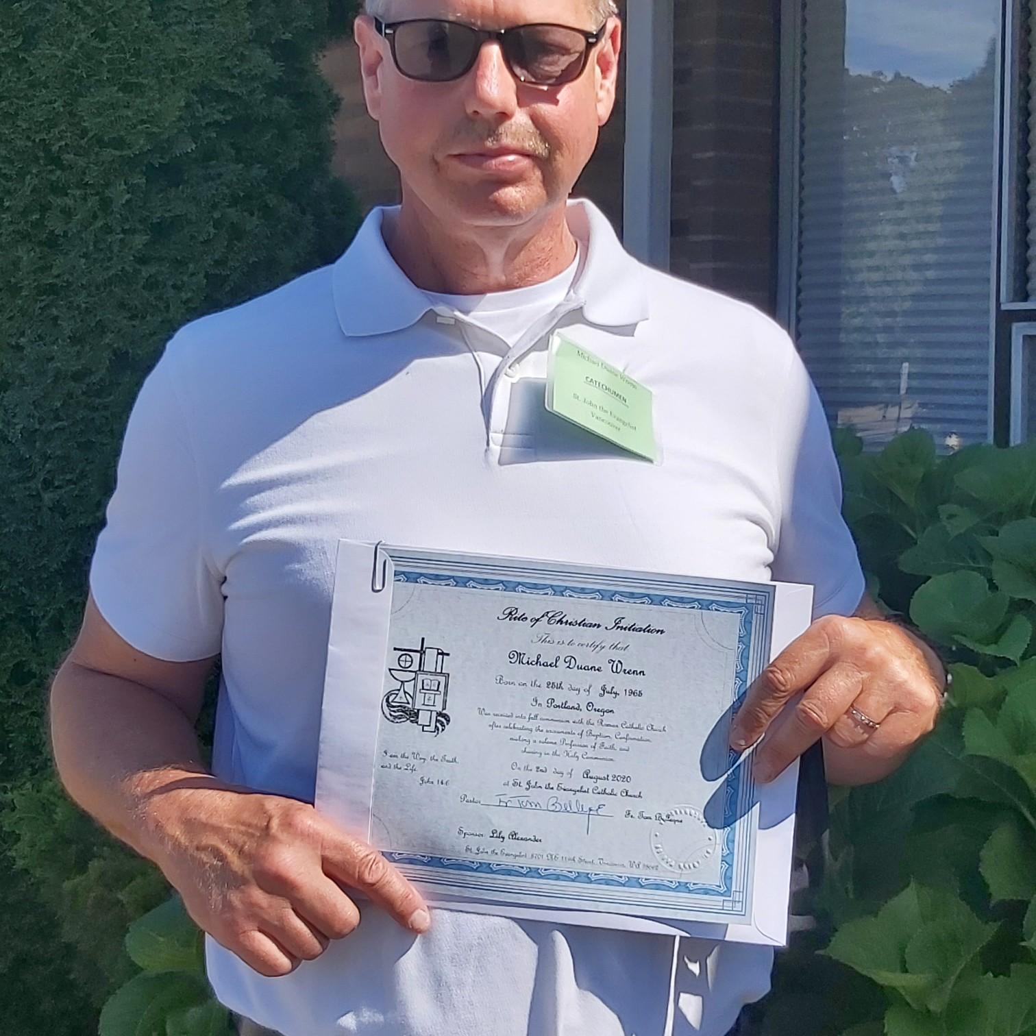 Mike officially received into the RC Church August 2nd 2020