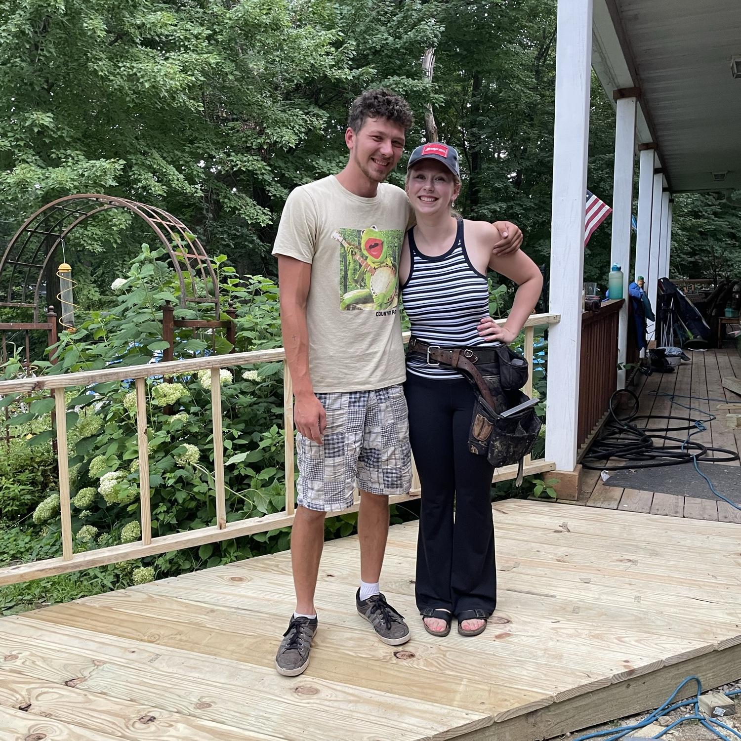 Max built this ramp for his grandma, so Sophie tried on Max's toolbelt
