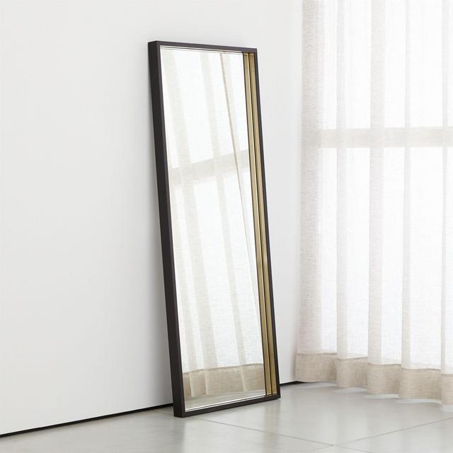 Liam Black Frame Floor Mirror with Brass Inlay