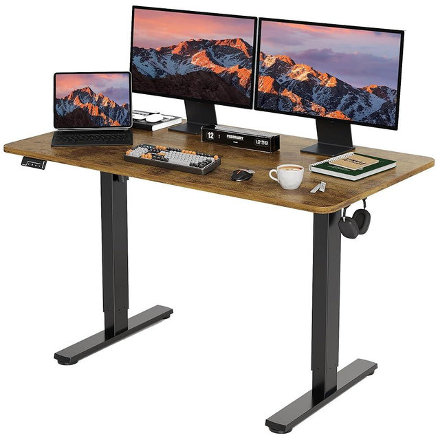 LongKe Electric Standing Desk Adjustable Height, Stand up Home Office Desk, 48x24 Inches Sit Stand Desk with Memory Preset, Rustic Brown