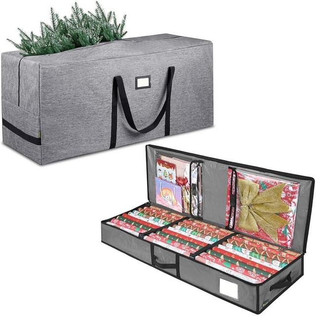 7.5 ft Christmas Tree Storage Bag+ Christmas Wrapping Paper Storage Organizer(64 Ball)