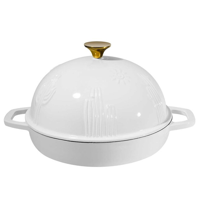 Flavehc Bread Oven Cast Iron Bread Dutch Oven with Cloche Lid for Bread Baking White Enameled Cast Iron Bread Oven with Dome Lid for Sourdough
