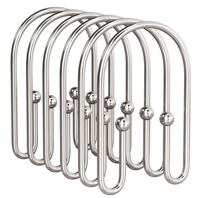 AmazerBath Shower Curtain Hooks, Nickel Shower Curtain Hooks Rust Proof, Non-Slip Simple Double Hook Shower Curtain Hooks for Shower Curtain, Sturdy Shower Curtain Rings, 12Pcs
