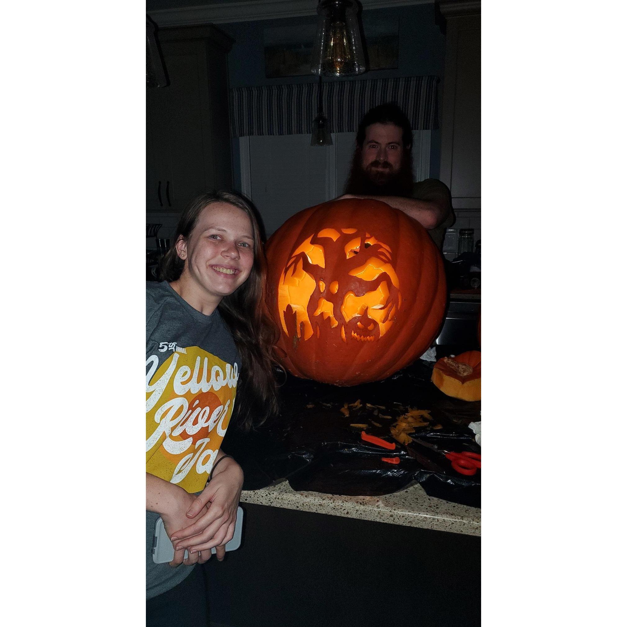 Our first time carving a pumpkin together. Clark wanted a giant pumpkin. Epic!