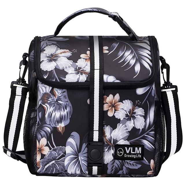 VLM Lunch Bags for Women,Leakproof Insulated Floral Lunch Box with Adjustable Shoulder Strap Reusable Zipper Cooler Tote Bag for Work,Picnic,Camping