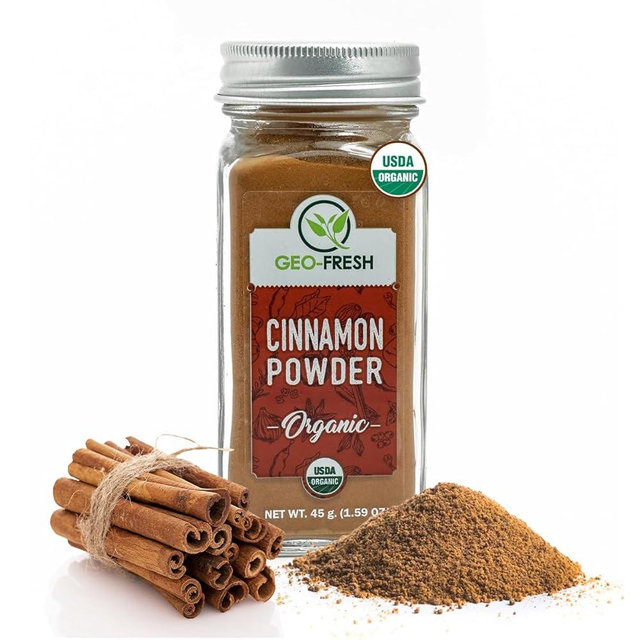 Geo-Fresh Organic Cinnamon Powder – 1.59 oz Glass Jar – Cassia Cinnamon Powder Organic – USDA Certified – Non-GMO, Kosher, Gluten-Free – Premium Spice for Baking, Cooking, Coffee
